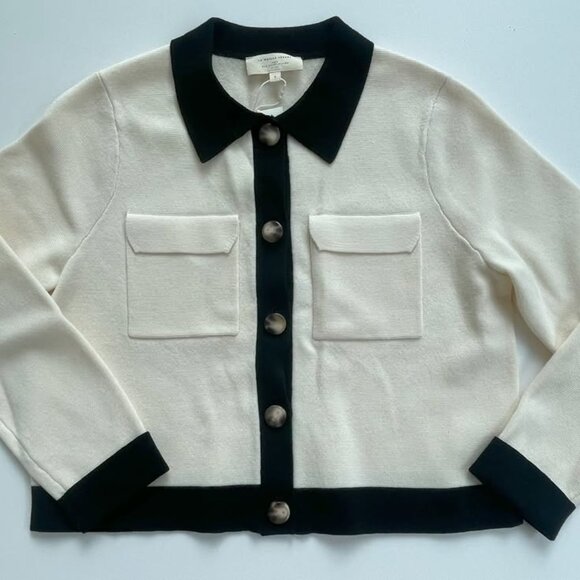 Sezane Betty Cardigan - Black / Ecru - 100% Merino Wool - NWT - Picture 2 of 4